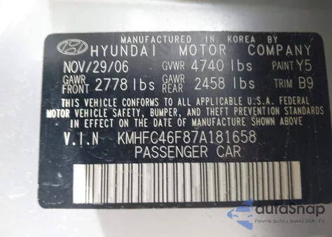 2007 Hyundai Azera Limited/Se z USA, uszkodzony, nr VIN KMHFC46F87A181658